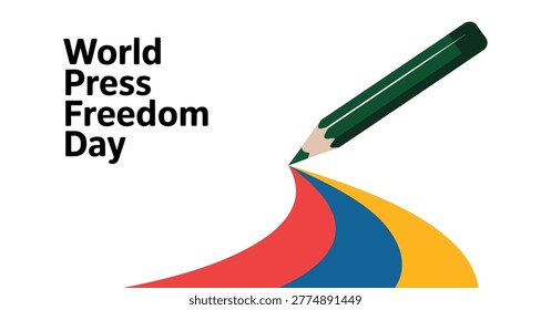 world press freedom day creative concept with pencil drawing colorful paths minimal modern illustration isolated on white background