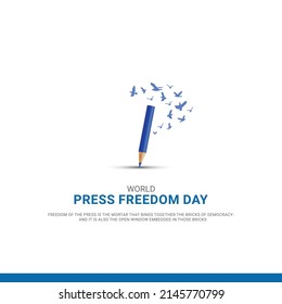 World Press Freedom Day or World Press Day. Flying freedom birds and pencil  concept. 3D illustration  - Shutterstock ID 2145770799