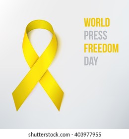 World Press Freedom Day. Golden Ribbon on White Background.