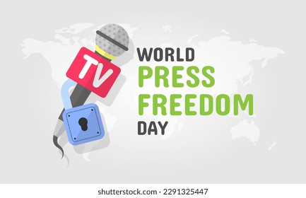 World Press Freedom Day greeting with microphone and open padlock