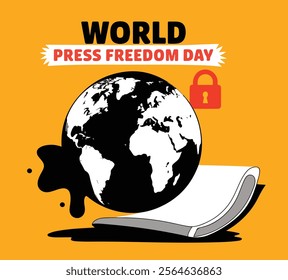 World Press Freedom Day greeting featuring a globe. Symbolizing global media freedom and the importance of free speech. Ideal for awareness campaigns and celebration posters.