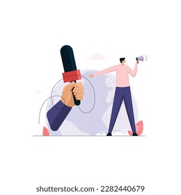 World Press Freedom day, Hand holding microphones for freedom of Journalism Illustration concept