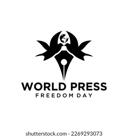 World press freedom day logo with a bird and a pen