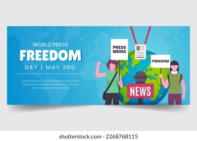 World press freedom day May 3rd with demonstration and news mic illustration horizontal banner design