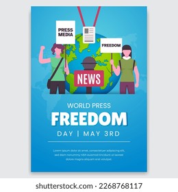 World press freedom day May 3rd with demonstration and news mic illustration poster design