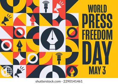 World Press Freedom Day. May 3. Holiday concept. Template for background, banner, card, poster with text inscription. Vector EPS10 illustration