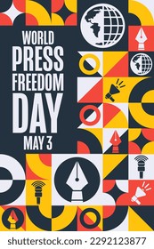 World Press Freedom Day. May 3. Holiday concept. Template for background, banner, card, poster with text inscription. Vector EPS10 illustration