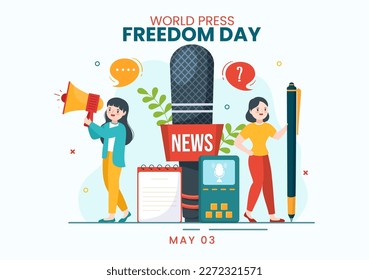 World Press Freedom Day on May 3 Illustration with Hands Holding News Microphones for Web Banner or Landing Page in Flat Cartoon Hand Drawn Templates