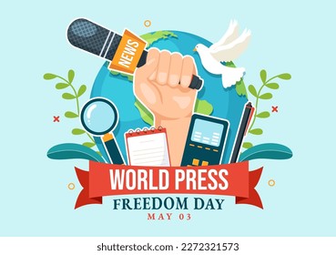 World Press Freedom Day on May 3 Illustration with Hands Holding News Microphones for Web Banner or Landing Page in Flat Cartoon Hand Drawn Templates - Shutterstock ID 2272321573