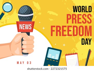 World Press Freedom Day on May 3 Illustration with Hands Holding News Microphones for Web Banner or Landing Page in Flat Cartoon Hand Drawn Templates