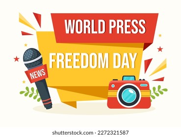 World Press Freedom Day on May 3 Illustration with Hands Holding News Microphones for Web Banner or Landing Page in Flat Cartoon Hand Drawn Templates