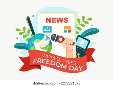 World Press Freedom Day on May 3 Illustration with Hands Holding News Microphones for Web Banner or Landing Page in Flat Cartoon Hand Drawn Templates