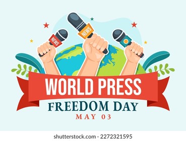 World Press Freedom Day on May 3 Illustration with Hands Holding News Microphones for Web Banner or Landing Page in Flat Cartoon Hand Drawn Templates