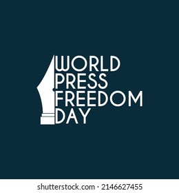 World press freedom day. Pen icon on blue background. Poster or banner.