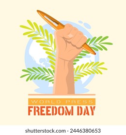 World Press Freedom Day poster with a hand holds a pen