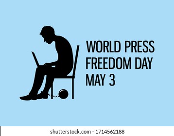 World Press Freedom Day vector. Sitting man with computer on his lap vector. Prisoner icon. Black silhouette of a seated man. Captive man figure icon. Press Freedom Day Poster, May 3. Important day
