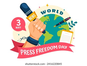 World Press Freedom Day Vector Illustration on May 3 with News Microphones and Newspaper to Right to Speak in Flat Cartoon Background