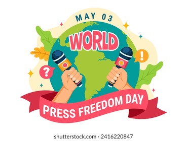 World Press Freedom Day Vector Illustration on May 3 with News Microphones and Newspaper to Right to Speak in Flat Cartoon Background
