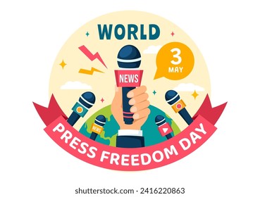World Press Freedom Day Vector Illustration on May 3 with News Microphones and Newspaper to Right to Speak in Flat Cartoon Background