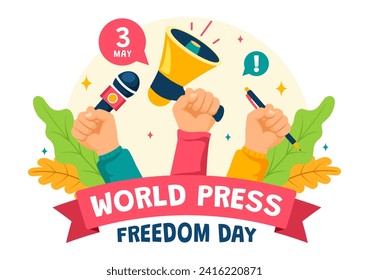 World Press Freedom Day Vector Illustration on May 3 with News Microphones and Newspaper to Right to Speak in Flat Cartoon Background