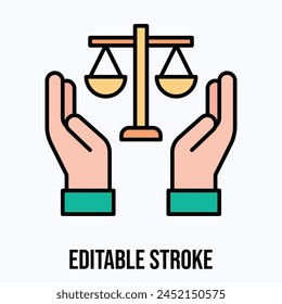 World Press freedom day vector icon, justice law balance with hand editable stroke.
