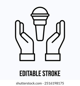 World Press freedom day vector icon, hand with microphone, Isolated Lineal Vector Icon.