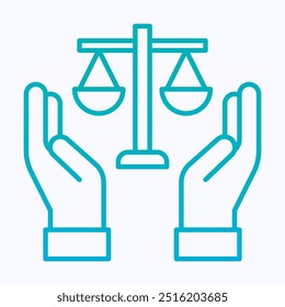 Ícone do vetor do dia da liberdade de imprensa mundial, equilíbrio da lei da justiça com a mão, Ícone do vetor do gradiente linear isolado.