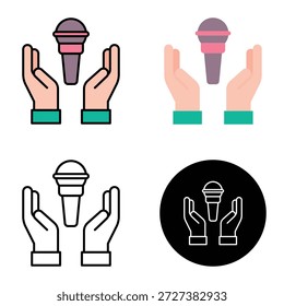 Icono del Vector del día mundial de la Prensa, mano con el micrófono, conveniente para los App móviles, los App del Web y los medios impresos. Múltiples iconos de estilo, 