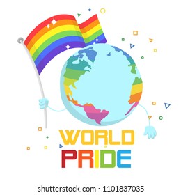 World Pride Earth Hold Rainbow Flag Background Vector Image
