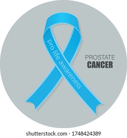 World Prostate Cancer Day concept. Prostate cancer awareness blue symbol, realistic blue ribbon isolated on gray background. Men healthcare concept. Vector illustration.