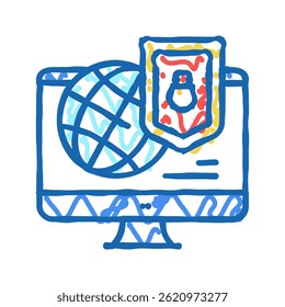 world protection internet password doodle icon sketch vector. world protection internet password sign. isolated symbol illustration