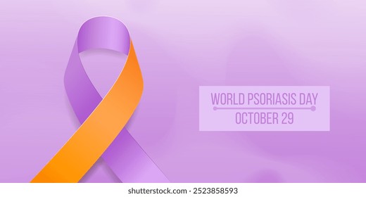 World psoriasis awareness day concept. Banner template with lavender, purple and orange ribbon awareness. Vector illustration.