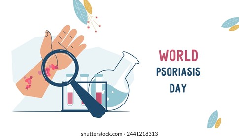 World Psoriasis Day custom banner template. Support for awareness and education about psoriasis with customizable design of web banner or poster, flat vector illustration on white backdrop.