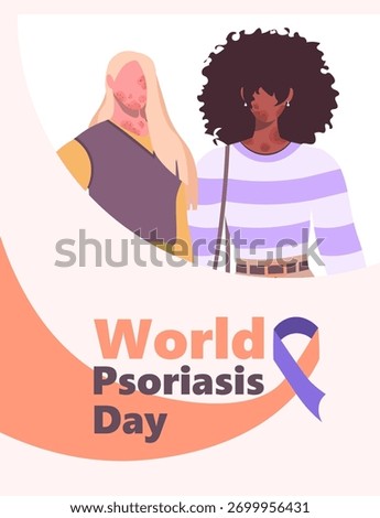 World Psoriasis day on October 29th. Poster featuring women suffering from skin diseases. Vector Not AI generated