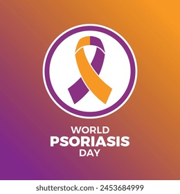 World Psoriasis Day poster vector illustration. Purple, orange color awareness ribbon icon in a circle. Template for background, banner, card. October 29 every year. Important day