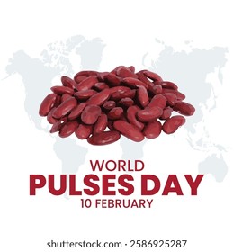 World pulses day. 10th February Pulses day poster or banner shows a variety of vegetables dancing and highlighting their vibrant colours and shapes symbolizing the importance of beans and pulses.