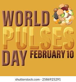 World pulses day. 10th February Pulses day poster or banner shows a variety of vegetables dancing and highlighting their vibrant colours and shapes symbolizing the importance of beans and pulses.