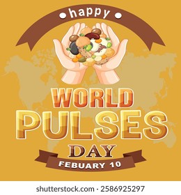 World pulses day. 10th February Pulses day poster or banner shows a variety of vegetables dancing and highlighting their vibrant colours and shapes symbolizing the importance of beans and pulses.