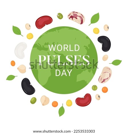 World Pulses Day design banner. Green planet with mix of beans. Benefits of grain legumes for the whole world. International event February 10th.