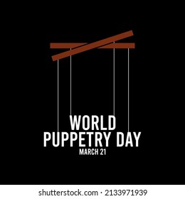 World puppetry day design on black background. March 21. Poster or banner.