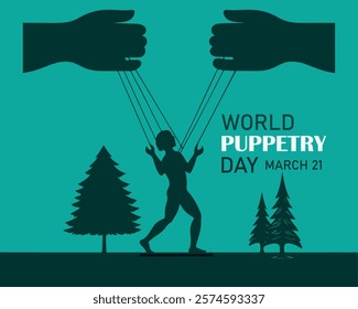 World Puppetry Day. March 21. Flat design vector. Poster, banner, card, background.