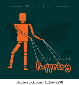 World Puppetry Day with puppetry puppets that play the "Puppetry" Letter