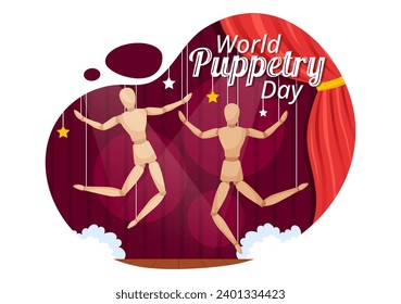 World Puppetry Day Vector Illustration on March 21 for Puppet Festivals which is moved by the Fingers Hands in Flat Kids Cartoon Background Design
