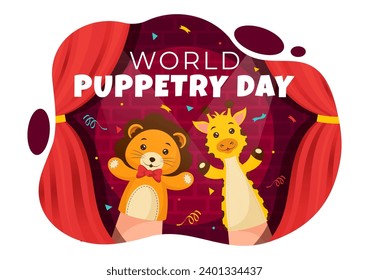 World Puppetry Day Vector Illustration on March 21 for Puppet Festivals which is moved by the Fingers Hands in Flat Kids Cartoon Background Design
