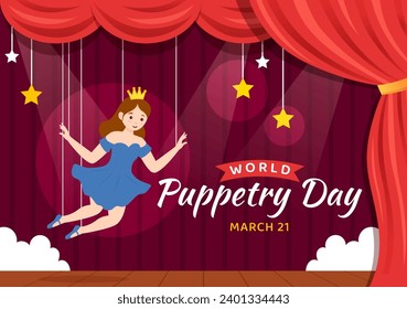 World Puppetry Day Vector Illustration on March 21 for Puppet Festivals which is moved by the Fingers Hands in Flat Kids Cartoon Background Design
