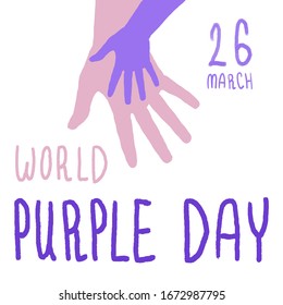 World purple day text on white isolated backdrop. Epilepsy awareness for medical poster, social banner, info card or social network. Flyer or cloth print. Minimal style stock vector illustration