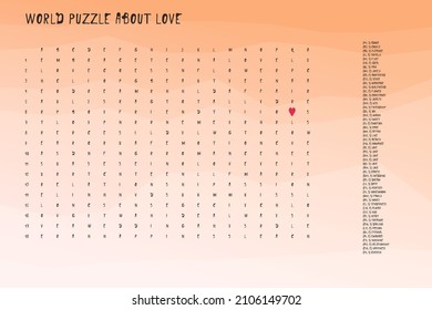 World puzzle crossword about love, iq game test in english