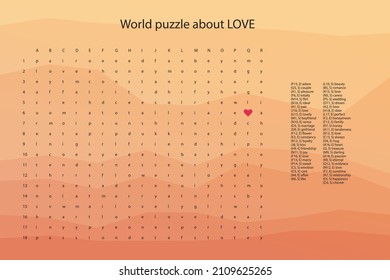 World puzzle crossword about love, iq game test in english