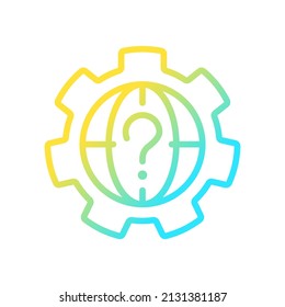 World question gradient linear vector icon. International problem solving. Communication and business. Thin line color symbol. Modern style pictogram. Vector isolated outline drawing