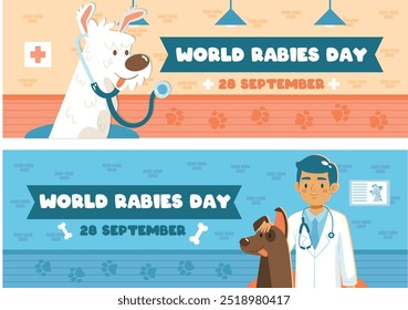 World rabies day hand drawn flat horizontal banner